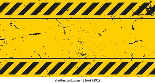 Warning striped black and yellow  line grunge texture background template. Construction safety sign banner design.