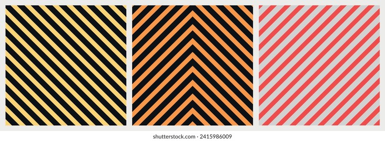 warning striped rectangular background, yellow and black red and white stripes on the diagonal. Realistic lines with repeat stripes texture. Simple geometric stripes background. Pattern vector.