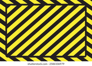 Warning striped rectangular background, yellow and black stripes on the diagonal, warning to be careful potential danger vector template sign border yellow and black color Construction warning border.