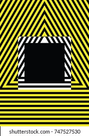 warning striped rectangular background, yellow and black stripes potential danger vector template with border for design