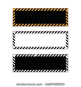 Warning striped rectangular frames with black and orange or white borders for design.