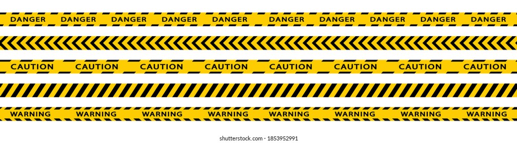 Warning stripes set. Danger tapes. Yellow stripes border. Caution tape. Do not cross.