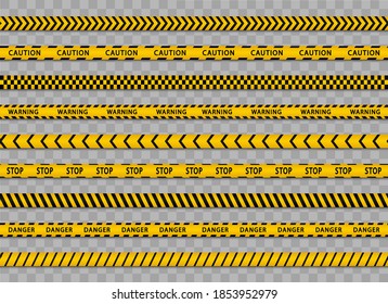 Warning stripes set. Police line, danger stripes. Yellow stripes border. Caution tape. Do not cross.