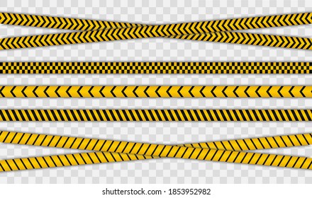 Warning stripes set. Police line, danger stripes. Yellow stripes border. Caution tape. Do not cross.
