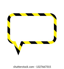 Warning stripes speech bubble. Message box. Yellow and black diagonal stripes. Vector illustration.