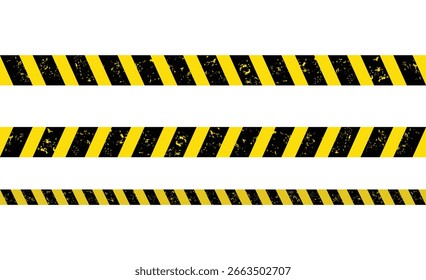 Warning Stripes Vector Pack – Grunge Yellow and Black Diagonal Lines for Industrial Hazard Tape, Danger Zones, Barricades, and Road Sign Backgrounds.