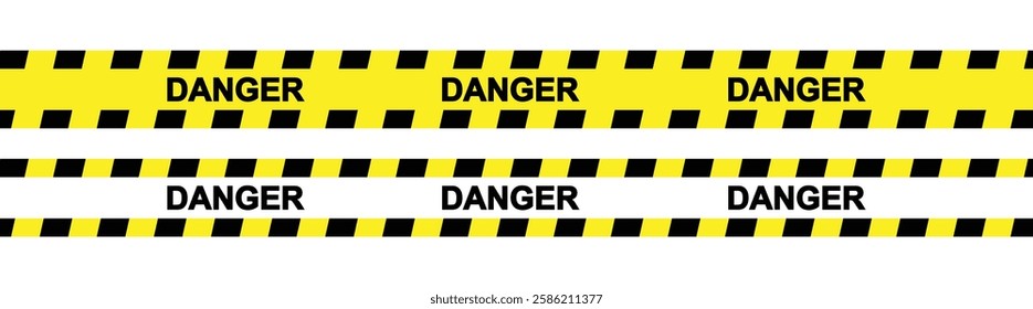 Warning strips signs. Black and yellow diagonal slashes and chevron prints for caution tapes or barricades. caution tape border. warning tape striped line. Vector illustration on white background.