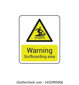 Warning surfboarding area sign vector icon isolated on white background. Caution symbol modern, simple, vector, icon for website design, mobile app, ui. Vector Illustration