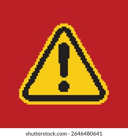 Símbolo o icono de advertencia en estilo de píxel. Ilustración vectorial pixelada.