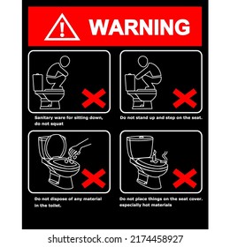 
Warning symbol A manual for the correct use of sanitary ware in the bathroom.icons vector