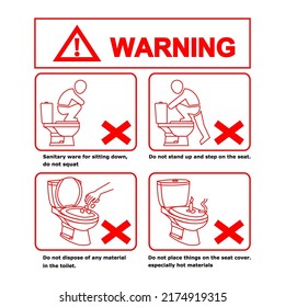 
Warning symbol A manual for the correct use of sanitary ware in the bathroom.icons vector