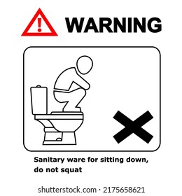 Warning symbol A manual for the correct use of sanitary ware in the bathroom.icons vector