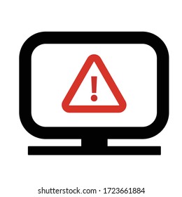 Warning symbol vector icon. System alarm sign. Exclamation mark.  Danger on screen. Monitor. Attention element. Safety concept. Flat simple line design illustration.