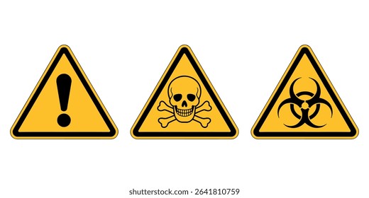 Warning Symbols Set – General, Flammable, Radioactive Hazard Icons – Vector Sign Pack