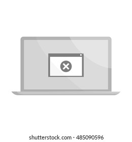 Warning system on laptop icon in black monochrome style isolated on white background. Technique symbol vector illustration