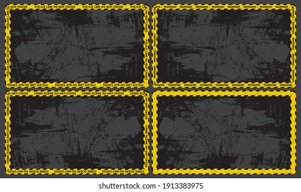 Warning tape border with grunge empty space for text. Black and yellow stripes on ribbon. Great for murder evidence  background frame.