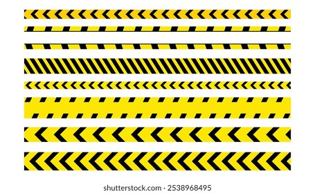 Cinta de advertencia. colección de peligro. cinta de precaución. en construcción. borde de banda de policía. cinta de advertencia amarilla de precaución aislada sobre fondo blanco. zonas de restricción y prohibición sellotape