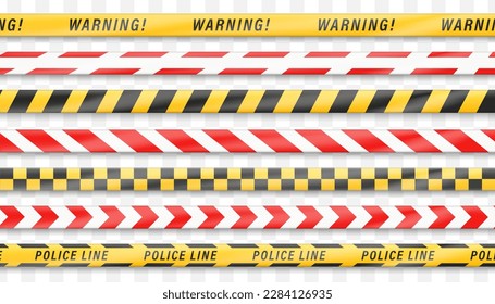 Warning tape collection with shadow. Orange and red hazard tape