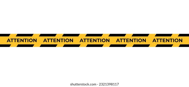 Warning tape. Horizontal seamless borders. Black and yellow line striped. Vector illustration
