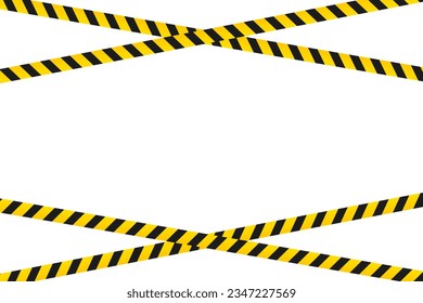 Warning tape isolated on white background. Warning space with ribbon tape sign or comfort safety zone, safety banner for copy space, ribbon yellow black stripe, tape line caution. Vector illustration