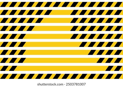 Warning tape, quarantine stripes. Yellow and black warning tapes, Accident or danger warning, yellow line black stripe caution tapes danger warning ribbons. Vector illustration. Eps file 113.