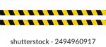 Warning tape with yellow and black diagonal stripes. Warn stop seamless line. Yellow and black caution tape border.