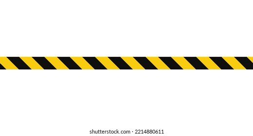 Warning tape with yellow and black diagonal stripes. Warn stop seamless line. Yellow and black caution tape border. Long danger ribbon.Vector illustration on white background.