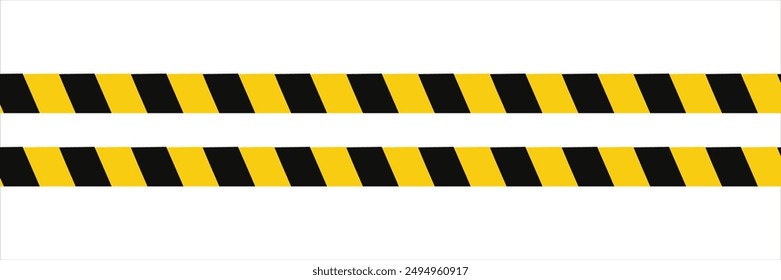 Warning tape with yellow and black diagonal stripes. Warn stop seamless line. Yellow and black caution tape border.