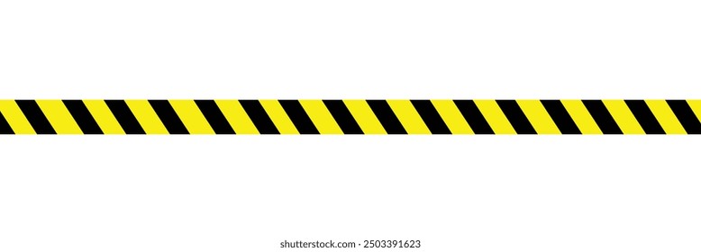 Warning tape with yellow and black diagonal stripes. Warn stop seamless line. Vector illustration on white background. Safety stripe warning caution hazard danger road vector sign symbol. EPS file 99.