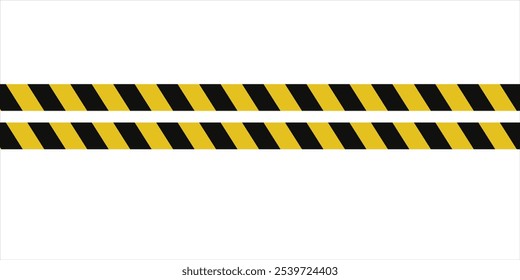 Cinta de advertencia con rayas diagonales amarillas y negras. Advierta detener la línea sin costuras. Borde de cinta de precaución amarillo y negro. Cinta de peligro largo. vector