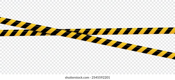 Fita de aviso com faixas diagonais amarelas e pretas. Fita de advertência e linha de polícia. Fita de alerta. Fita de restrição. Linha contínua. Ilustração vetorial