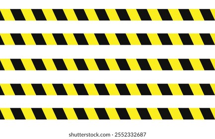 Warning tape with yellow and black diagonal stripes. Seamless line stop warning. Yellow and black warning tape border. road markings