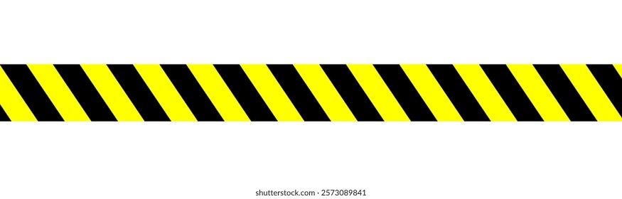 Warning tape with yellow and black diagonal stripes in graphic vector illustration on white background, Caution tape border and safety stripe warning 