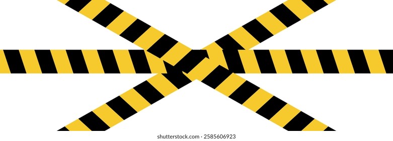 Warning tape with yellow and black diagonal stripes. Warn stop seamless line. Yellow and black caution tape border.