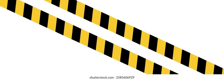 Warning tape with yellow and black diagonal stripes. Warn stop seamless line. Yellow and black caution tape border.