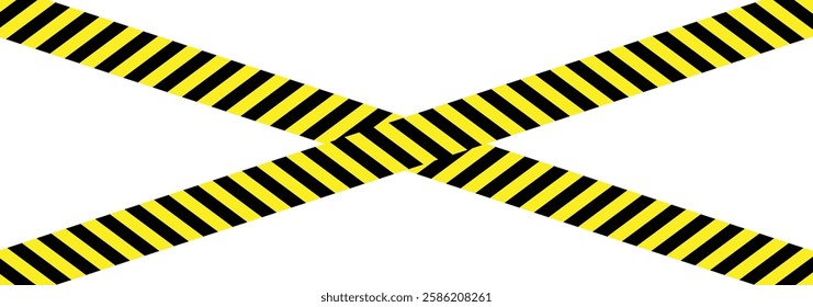 Warning tape with yellow and black diagonal stripes. Black and yellow restriction line. Do not cross boundary tape. Safety stripe warning caution. Warning label, warning tape, danger signs vector.