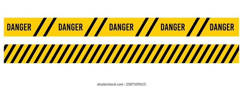 Warning tape with yellow and black diagonal stripes. Warn stop seamless line. Safety stripe warning caution hazard danger road vector sign. Caution and danger tapes. vector illustration eps 888.