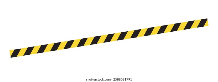 Warning tape with yellow and black diagonal stripes. Warn stop seamless line. Yellow and black caution tape border.  Long danger ribbon. Vector illustration on white background. eps 10