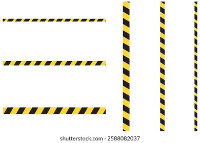 Warning tape with yellow and black diagonal stripes. Warn stop seamless line. Yellow and black caution tape border. Long danger ribbon. Yellow and black caution tape border. eps 10