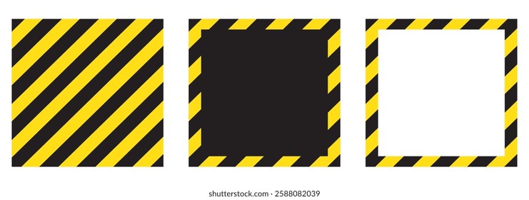 Warning tape with yellow and black diagonal stripes. Warn stop seamless line. Yellow and black caution tape border. Long danger ribbon. Yellow and black caution tape border. eps 10