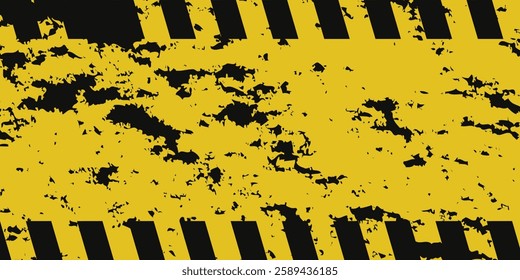 Warning tape with yellow and black diagonal stripes. Warn stop seamless line. Yellow and black caution tape border. Long danger ribbon. vektor