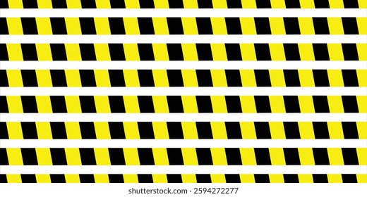 Warning tape with yellow and black diagonal stripes. Warn stop seamless line. Vector illustration on white background. Blank vector illustration warning background. vector