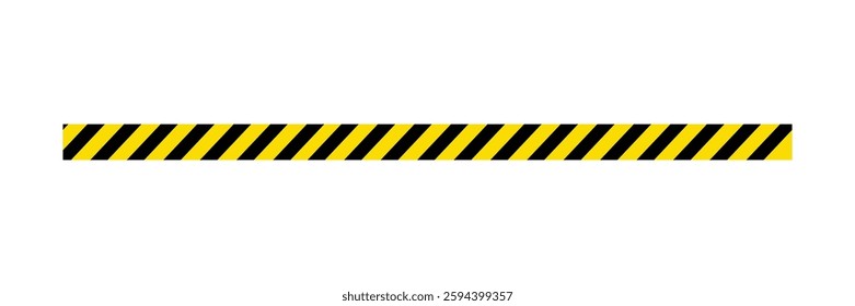 Warning tape with yellow and black diagonal stripes symbol icon. Danger, halt, stop, caution tape border ribbon. Isolated on white background. Vector illustration.