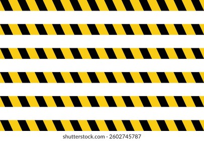 Warning tape with yellow and black diagonal stripes. Warn stop seamless line. Yellow and black caution tape border