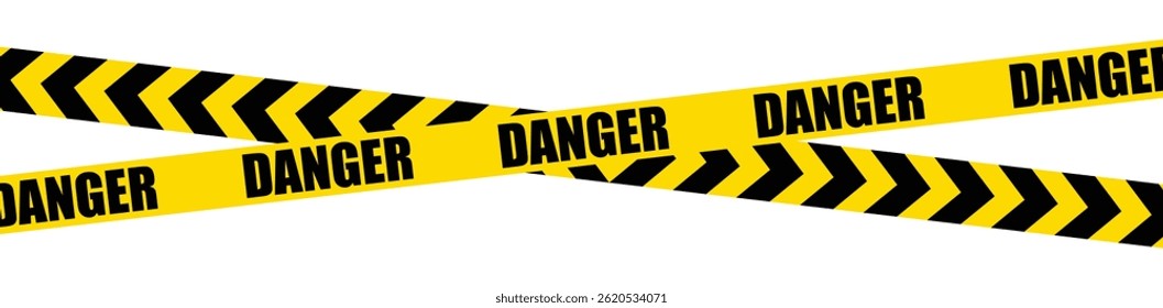 Warning tape with yellow and black diagonal stripes. Yellow and black caution tape border. Long danger ribbon. Warn stop seamless line.