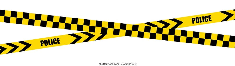 Warning tape with yellow and black diagonal stripes. Yellow and black caution tape border. Long danger ribbon. Warn stop seamless line.