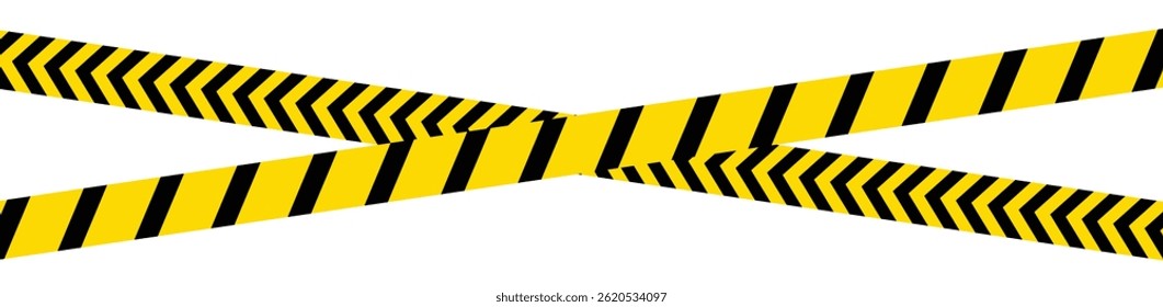 Warning tape with yellow and black diagonal stripes. Yellow and black caution tape border. Long danger ribbon. Warn stop seamless line.