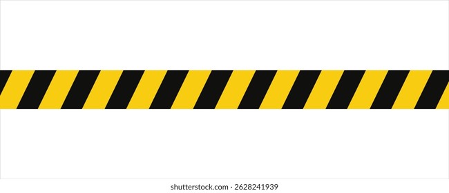 Warning tape with yellow and black diagonal stripes. Warn stop seamless line. Yellow and black caution tape border eps 10