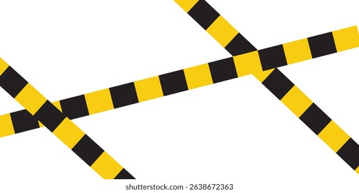 Warning tape with yellow and black diagonal stripes. Warn stop seamless line. Yellow and black caution tape border. vector modern
