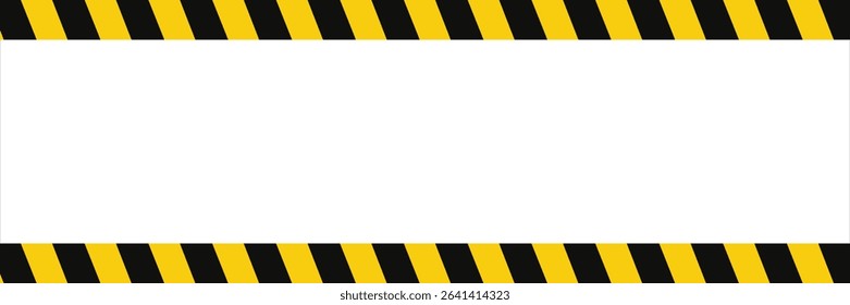 Warning tape with yellow and black diagonal stripes. Warn stop seamless line. Yellow and black caution tape border.